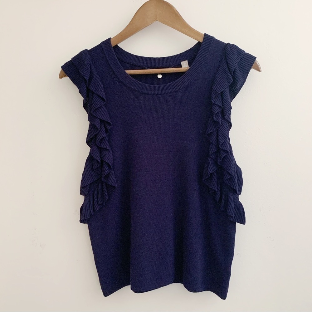 Knitted & Knotted Blue Ruffle Sleeveless Sweater Vest XS Anthropologie